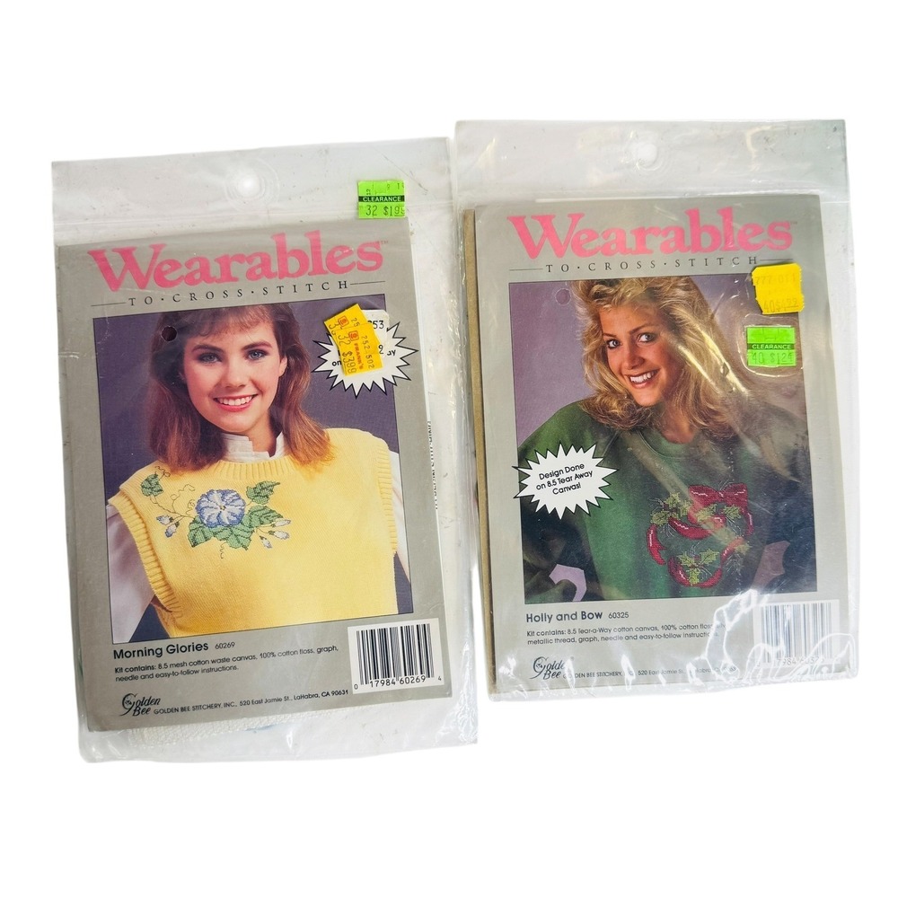 Cross Stitch Kit‎ Golden Bee Morning Glories Holly Bow Holiday Floral Wearables